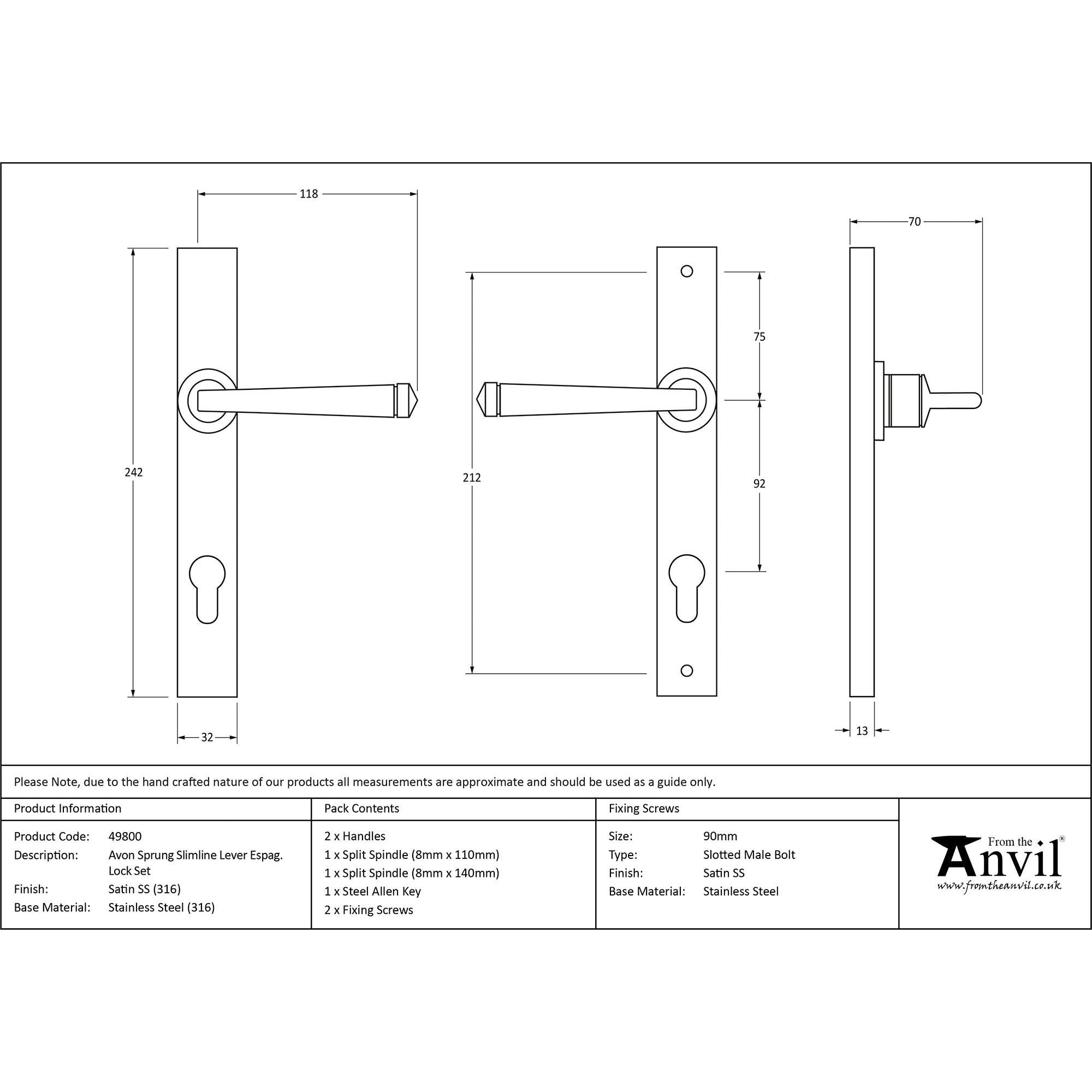 Satin Marine SS (316) Avon Slimline Lever Espag. Lock Set | From The Anvil - Espagnolette - From The Anvil - Yester Home