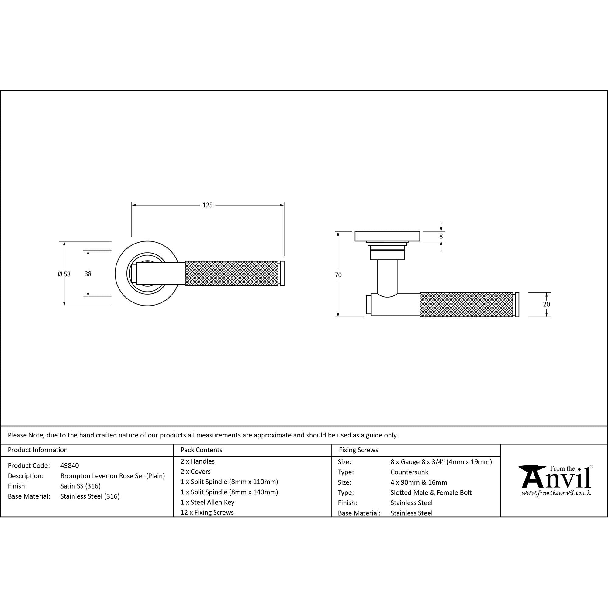 Satin Marine SS (316) Brompton Lever on Rose Set (Plain) | From The Anvil - Concealed - From The Anvil - Yester Home