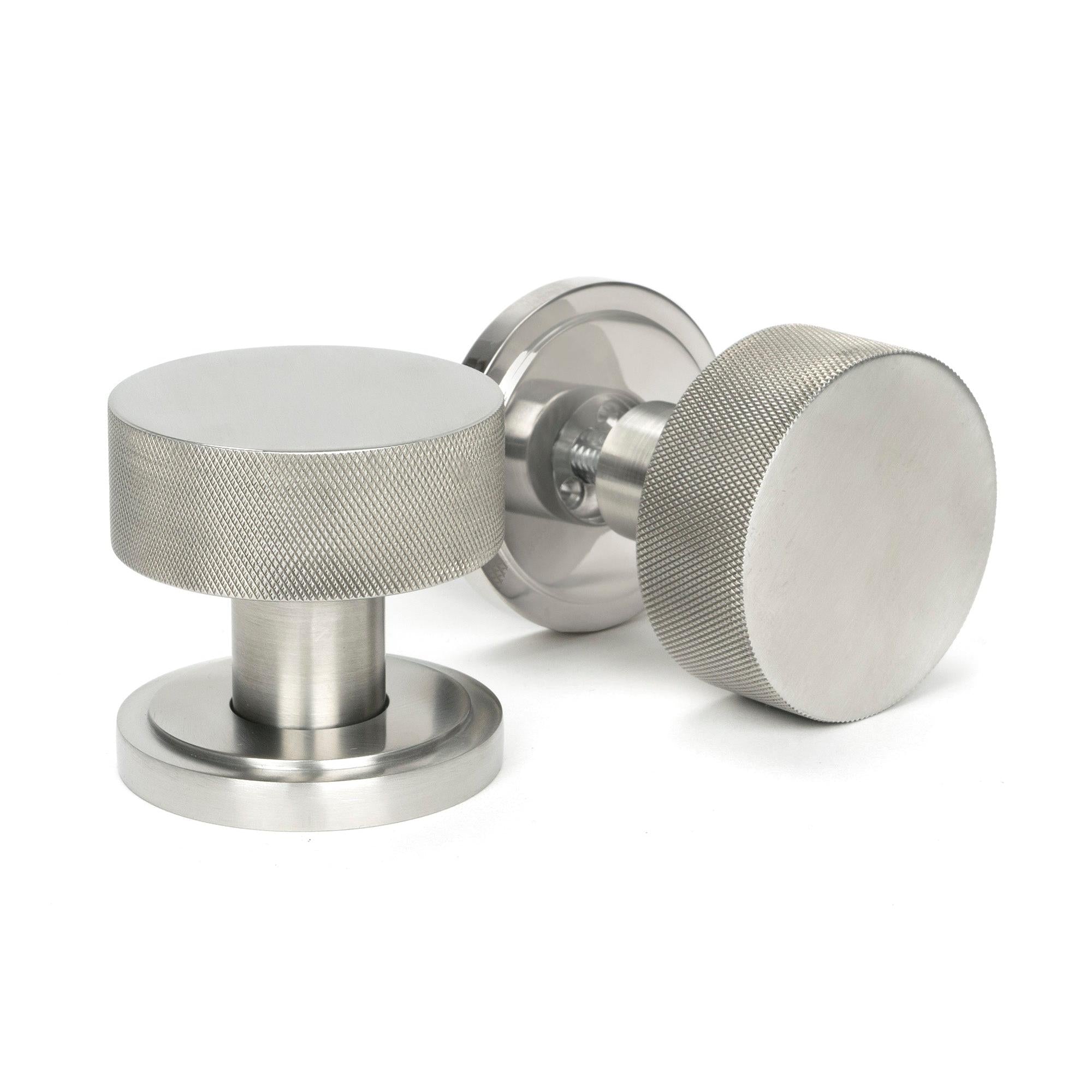 Satin Marine SS (316) Brompton Mortice/Rim Knob Set (Art Deco) | From The Anvil - Mortice Knobs - From The Anvil - Yester Home