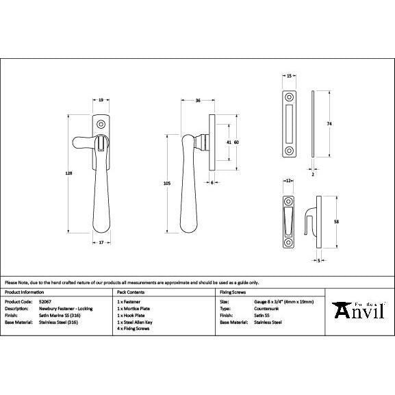 Satin Marine SS (316) Locking Newbury Fastener - Locking Fasteners - From The Anvil - Yester Home
