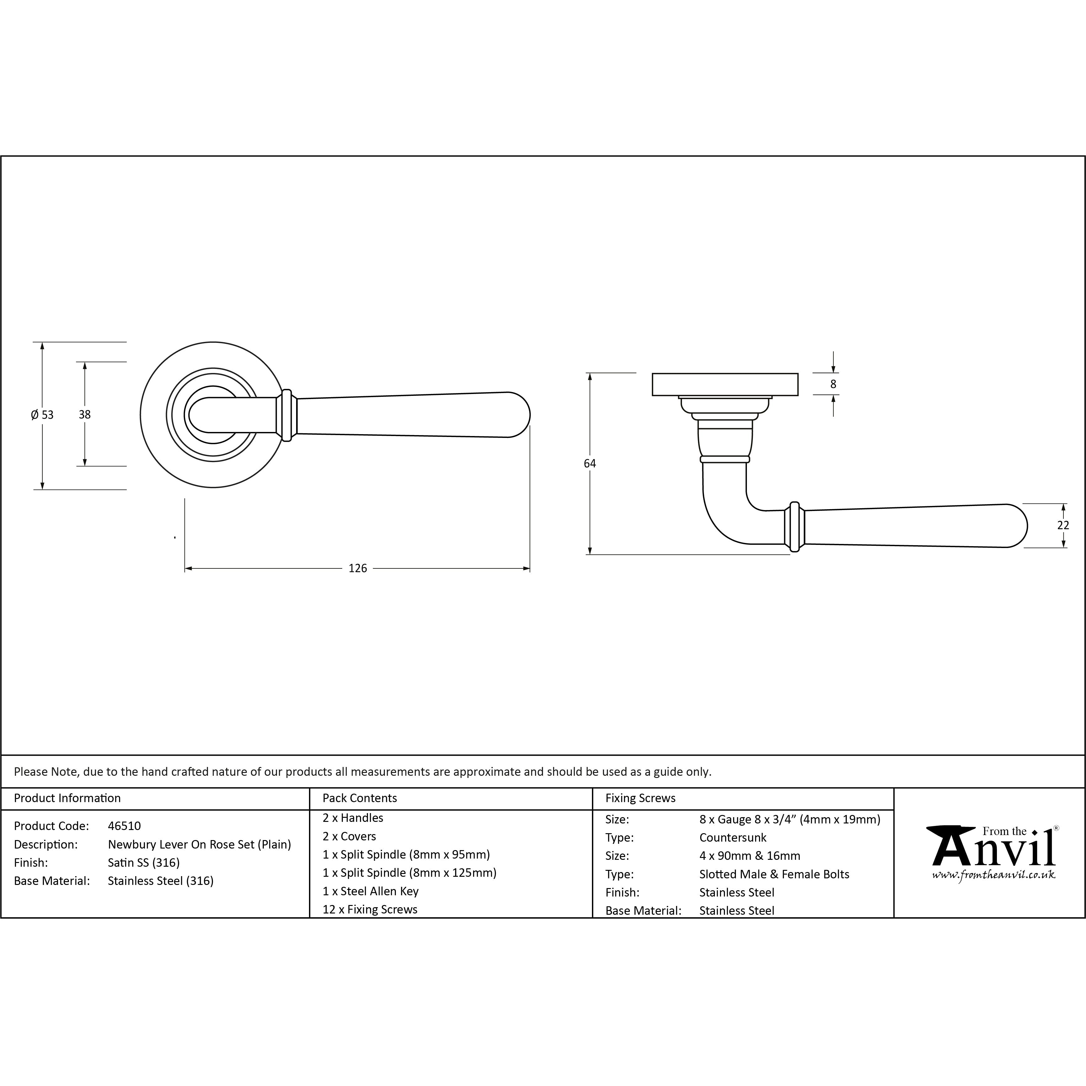 Satin Marine SS (316) Newbury Lever on Rose Set (Plain) | From The Anvil-Concealed-Yester Home