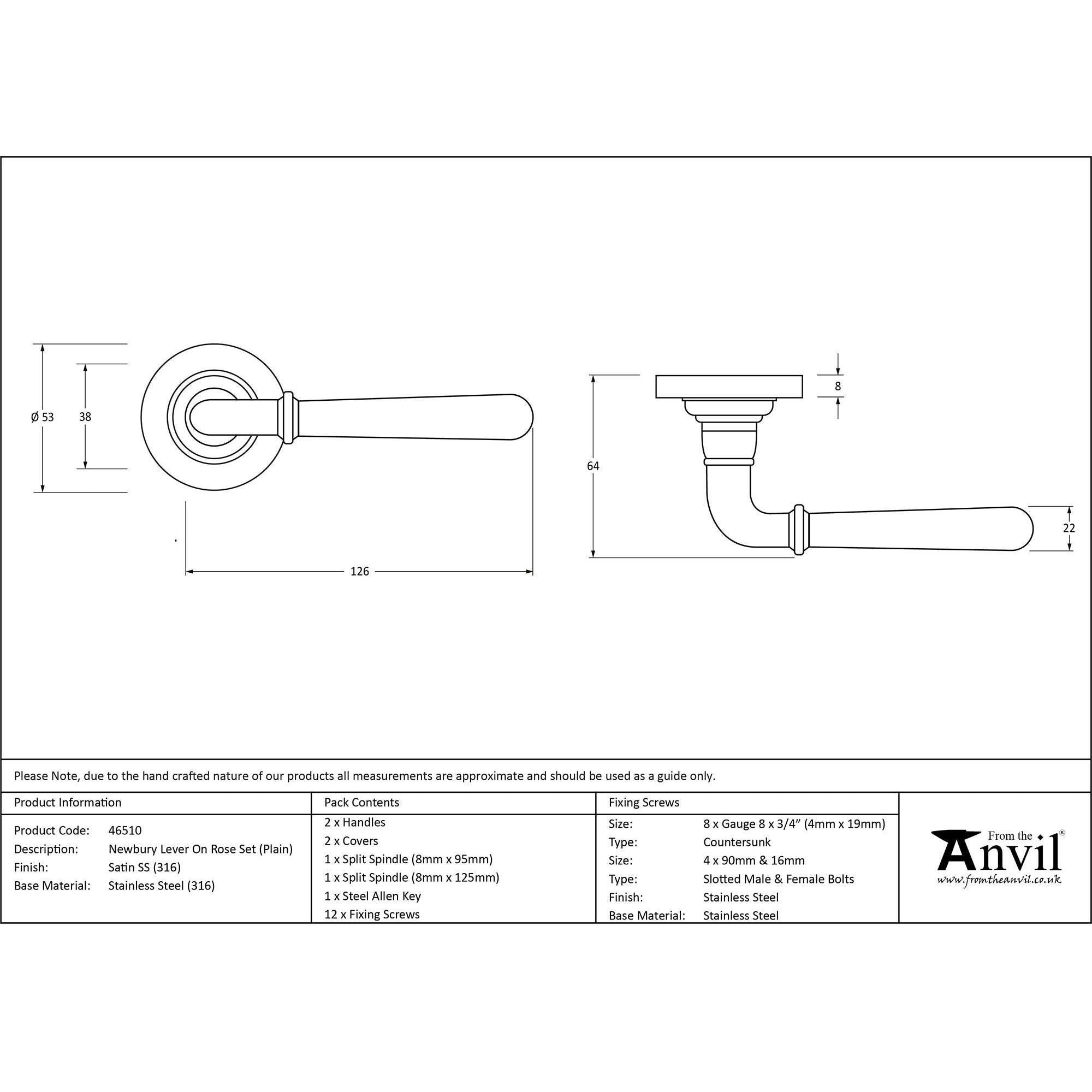 Satin Marine SS (316) Newbury Lever on Rose Set (Plain) | From The Anvil - Concealed - From The Anvil - Yester Home