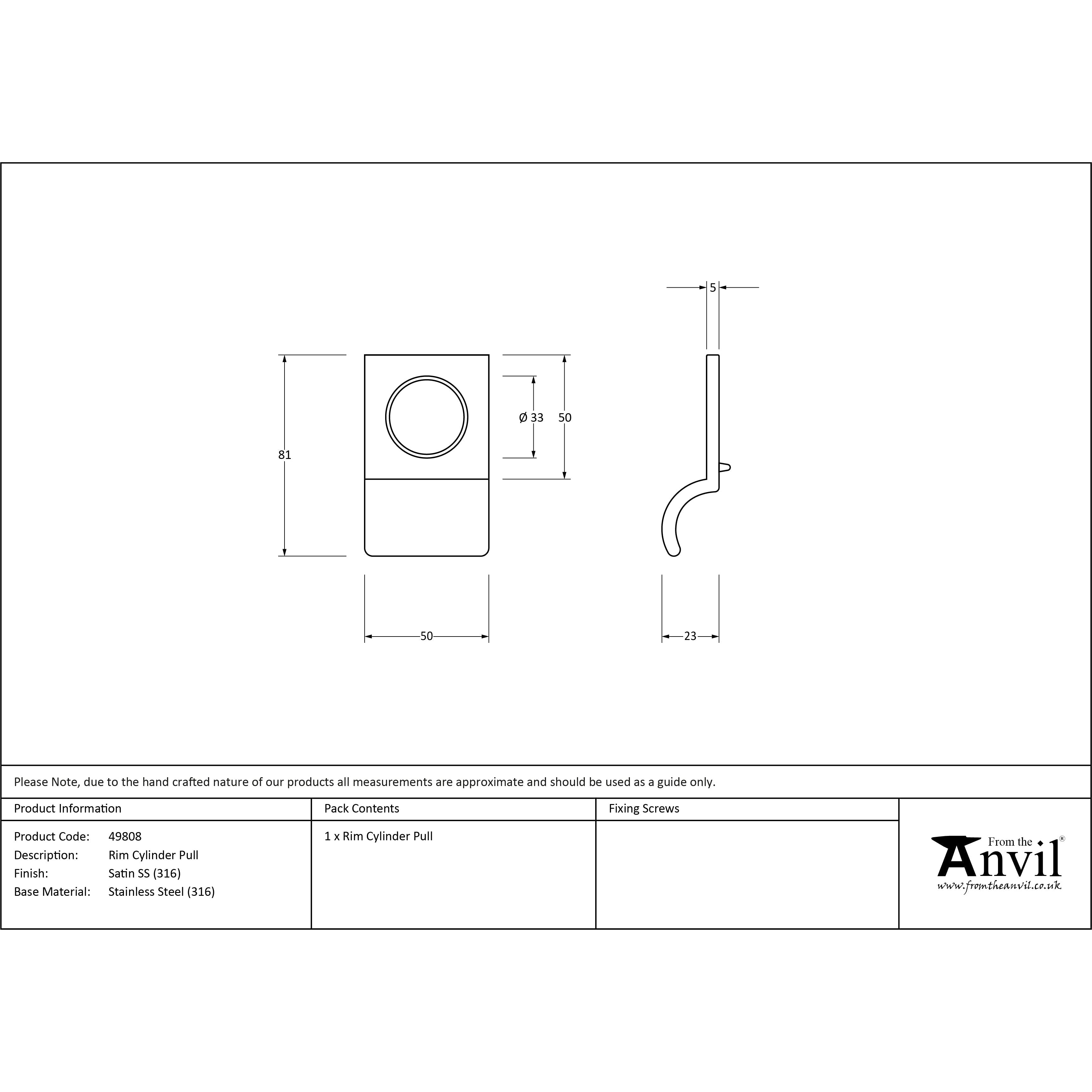 Satin Marine SS (316) Rim Cylinder Pull | From The Anvil-Rim Cylinder Pulls-Yester Home