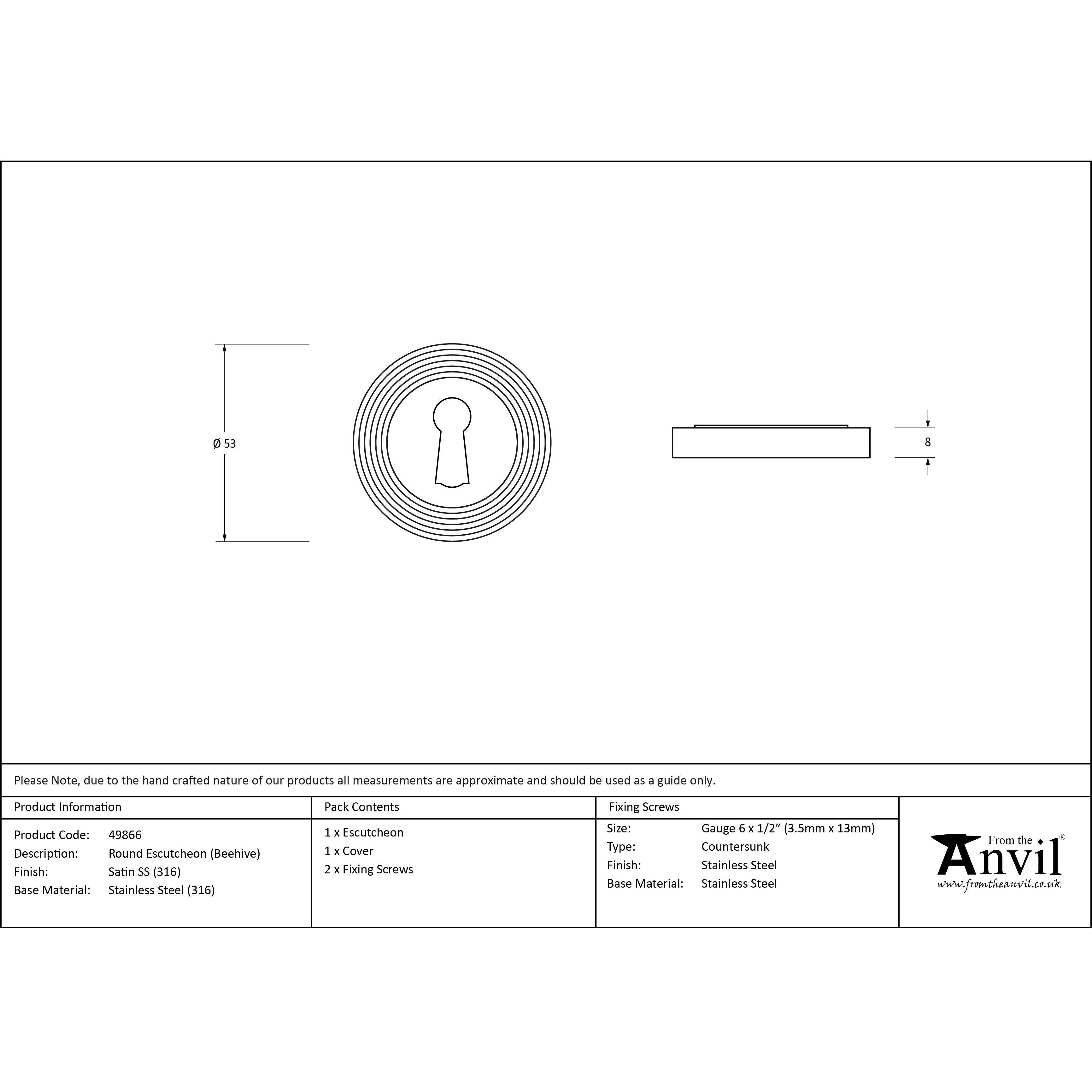 Satin Marine SS (316) Round Escutcheon (Beehive) | From The Anvil-Escutcheons-Yester Home