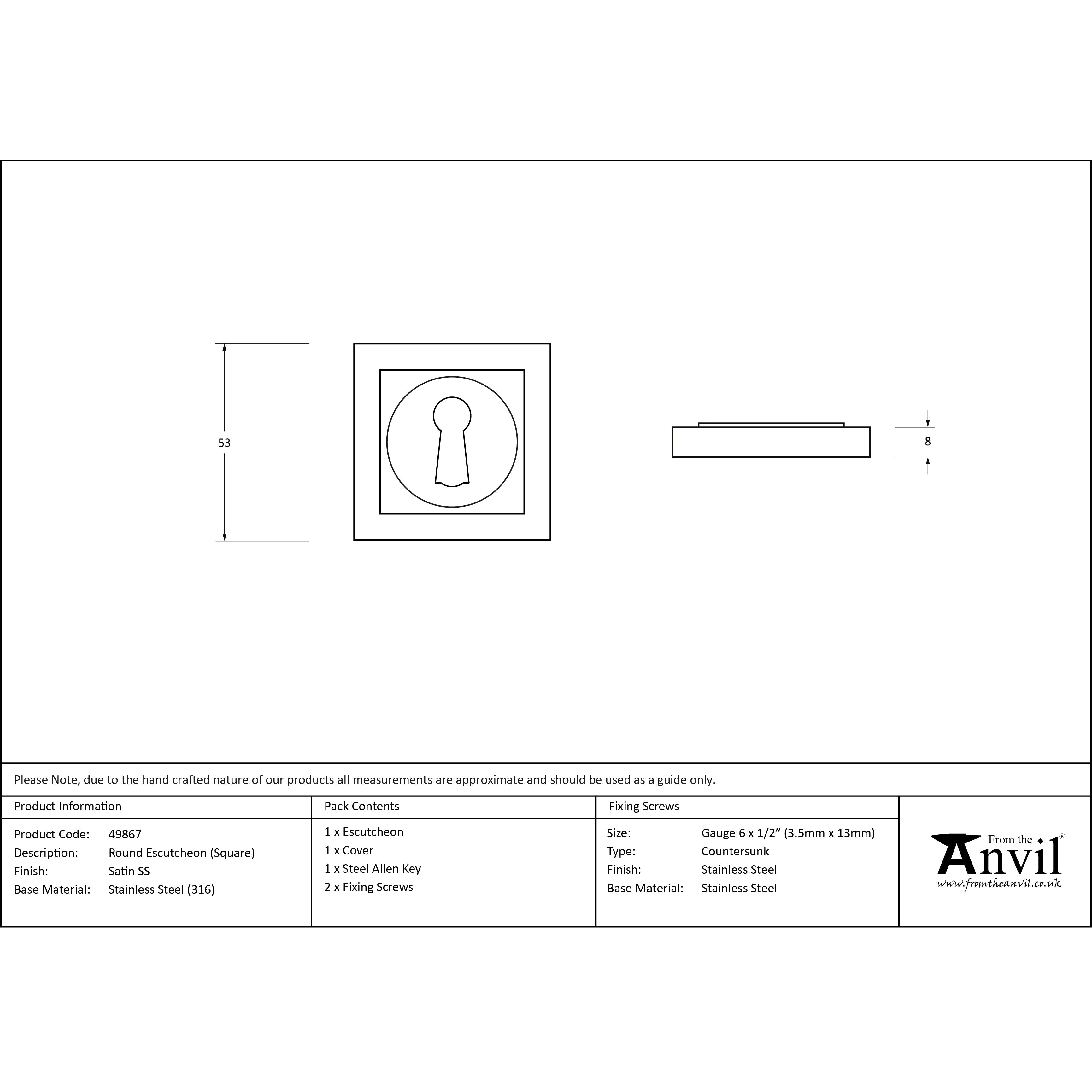 Satin Marine SS (316) Round Escutcheon (Square) | From The Anvil-Escutcheons-Yester Home
