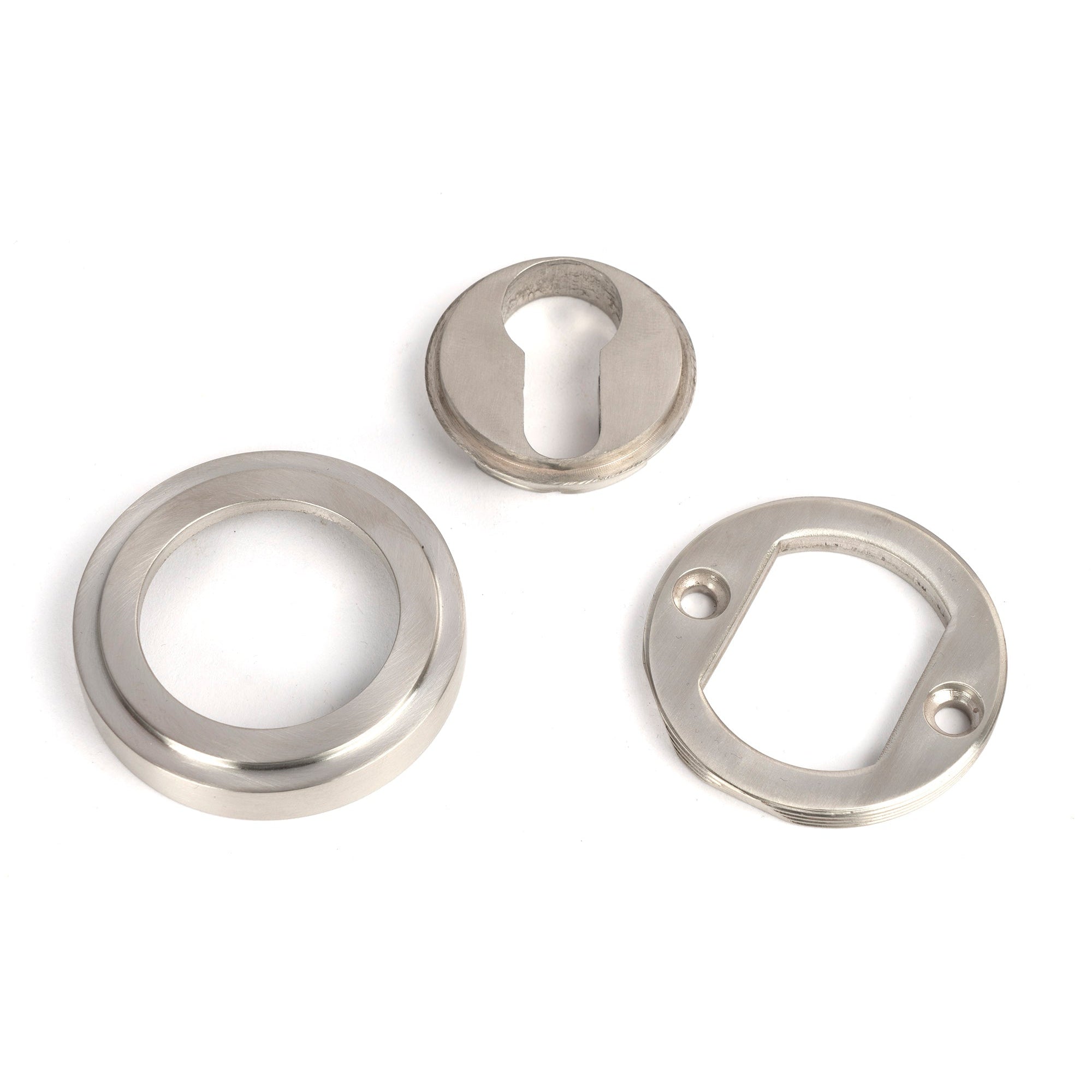 Satin Marine SS (316) Round Euro Escutcheon (Art Deco) | From The Anvil-Euro Escutcheons-Yester Home