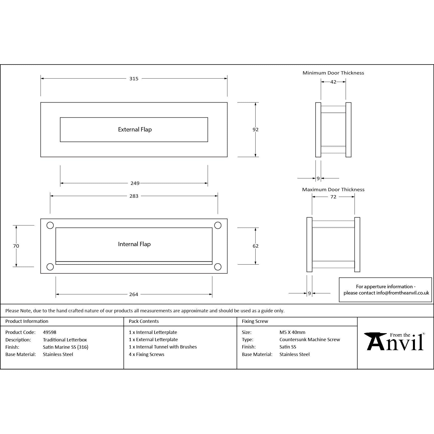 Satin Marine SS (316) Traditional Letterbox | From The Anvil - Letterbox - From The Anvil - Yester Home