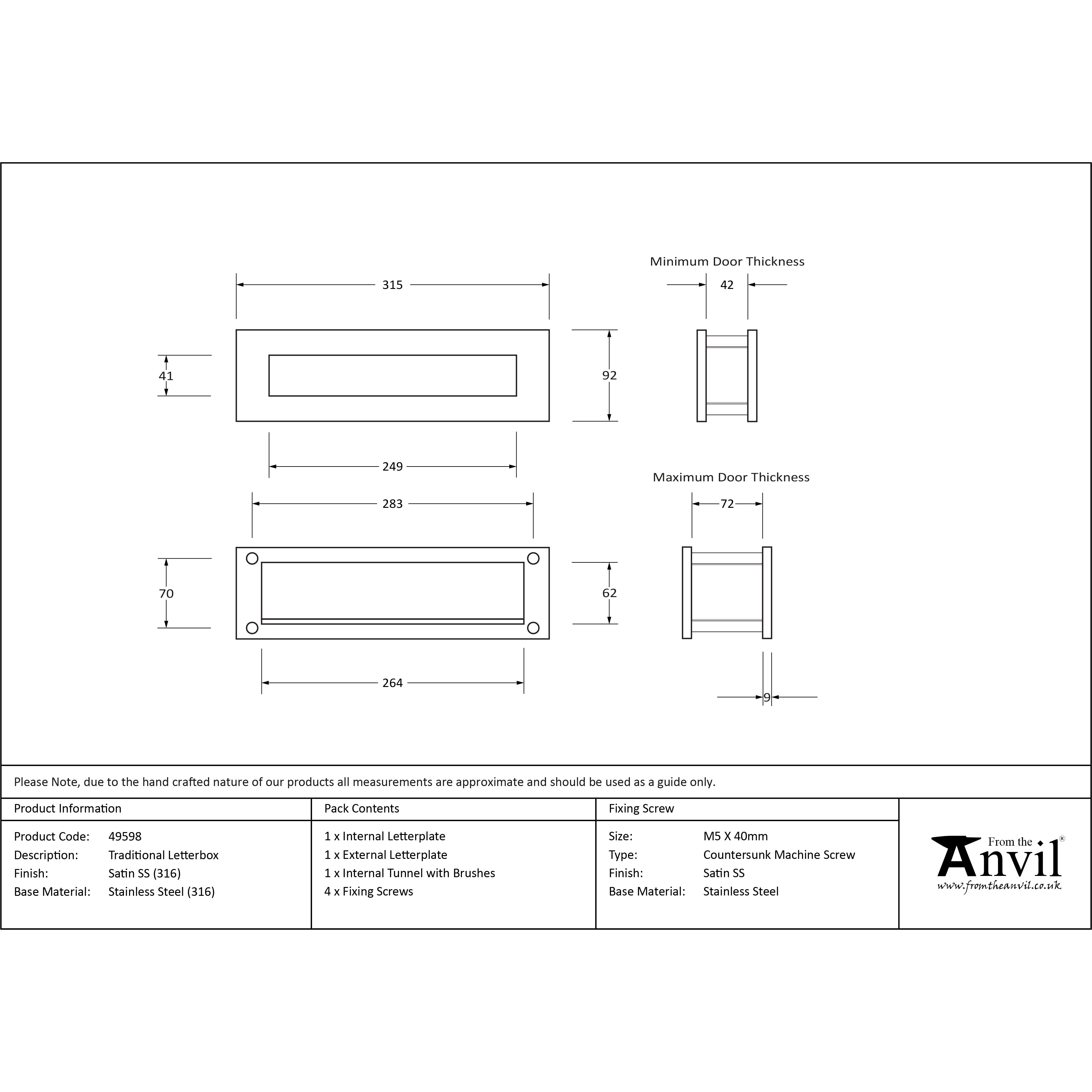 Satin Marine SS (316) Traditional Letterbox | From The Anvil-Letterbox-Yester Home