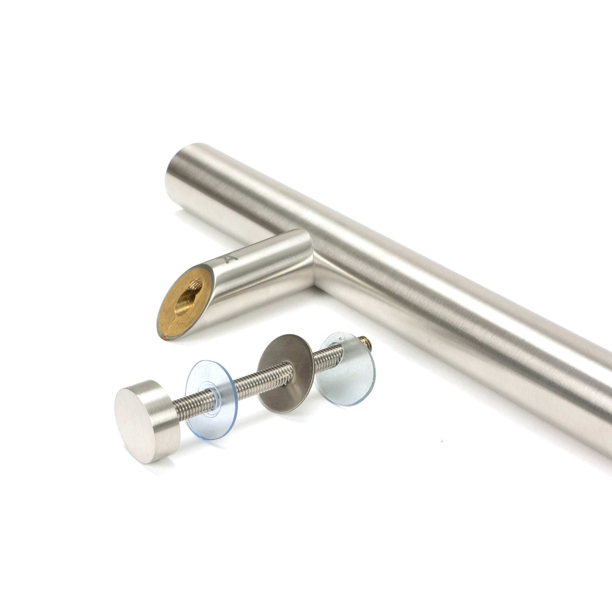Satin SS (304) 100mm Bolt Fixings for T Bar (2) - Offset | From The Anvil-Pull Handles-Yester Home