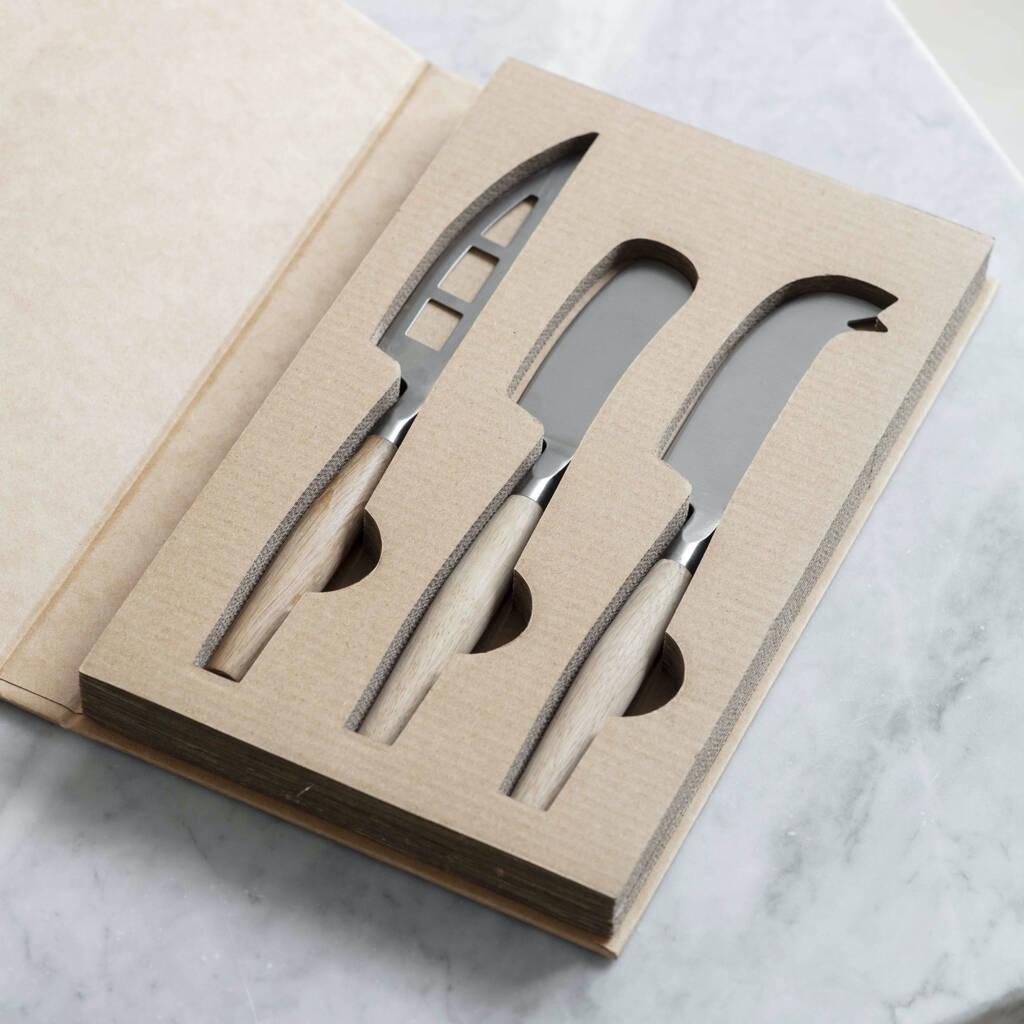 Set of 3 Cheese Knives | Steel & Oak-kitchenware-Yester Home