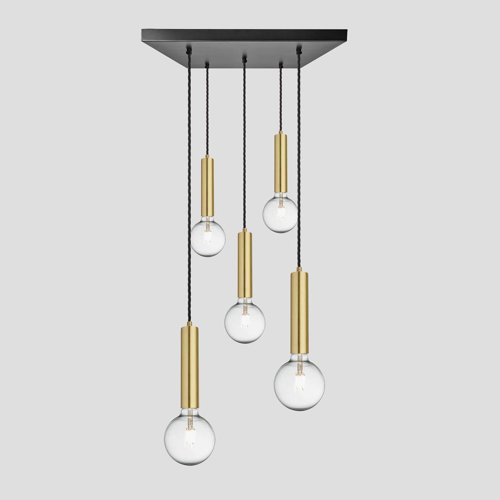 Sleek Cylinder 5 Wire Square Cluster Lights - Brass-Ceiling Lights-Yester Home