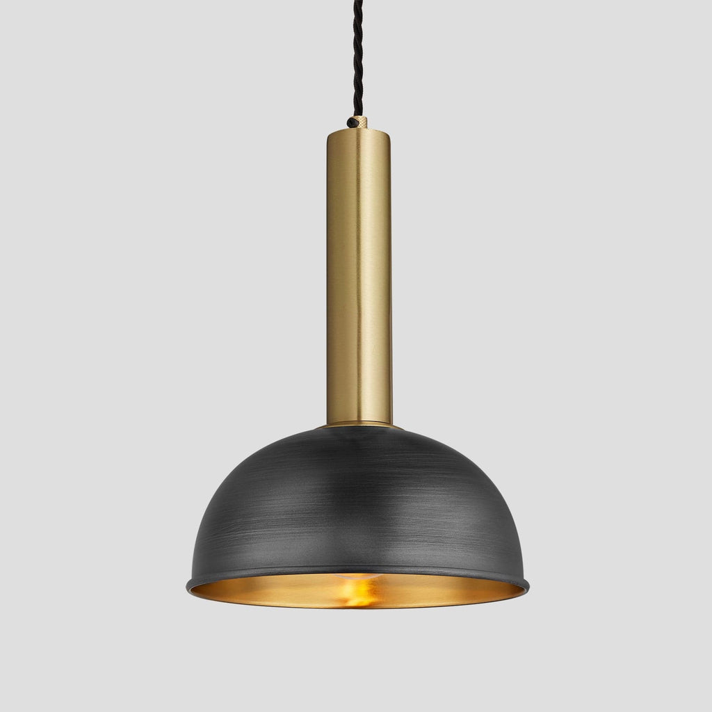 Sleek Cylinder Dome Pendant Light - 8 Inch - Pewter & Brass
