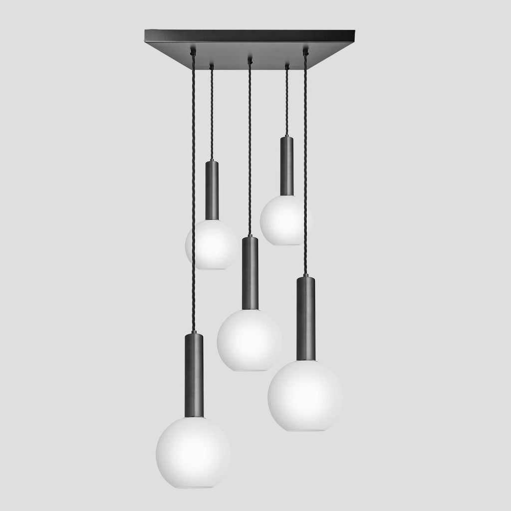 Sleek Cylinder Opal Glass Globe 5 Wire Square Cluster Lights - 7 inch - White-Ceiling Lights-Yester Home