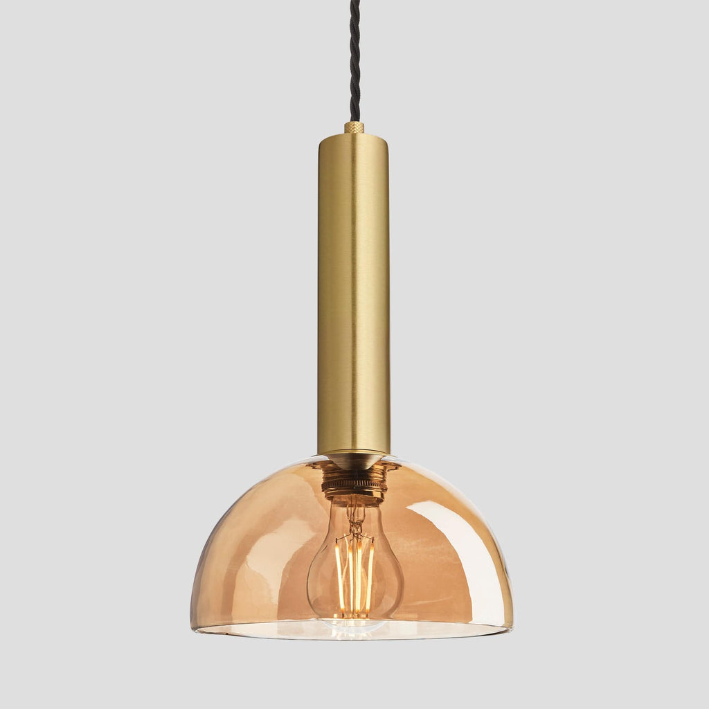 Sleek Cylinder Tinted Glass Dome Pendant Light - 8 Inch - Amber-Ceiling Lights-Yester Home