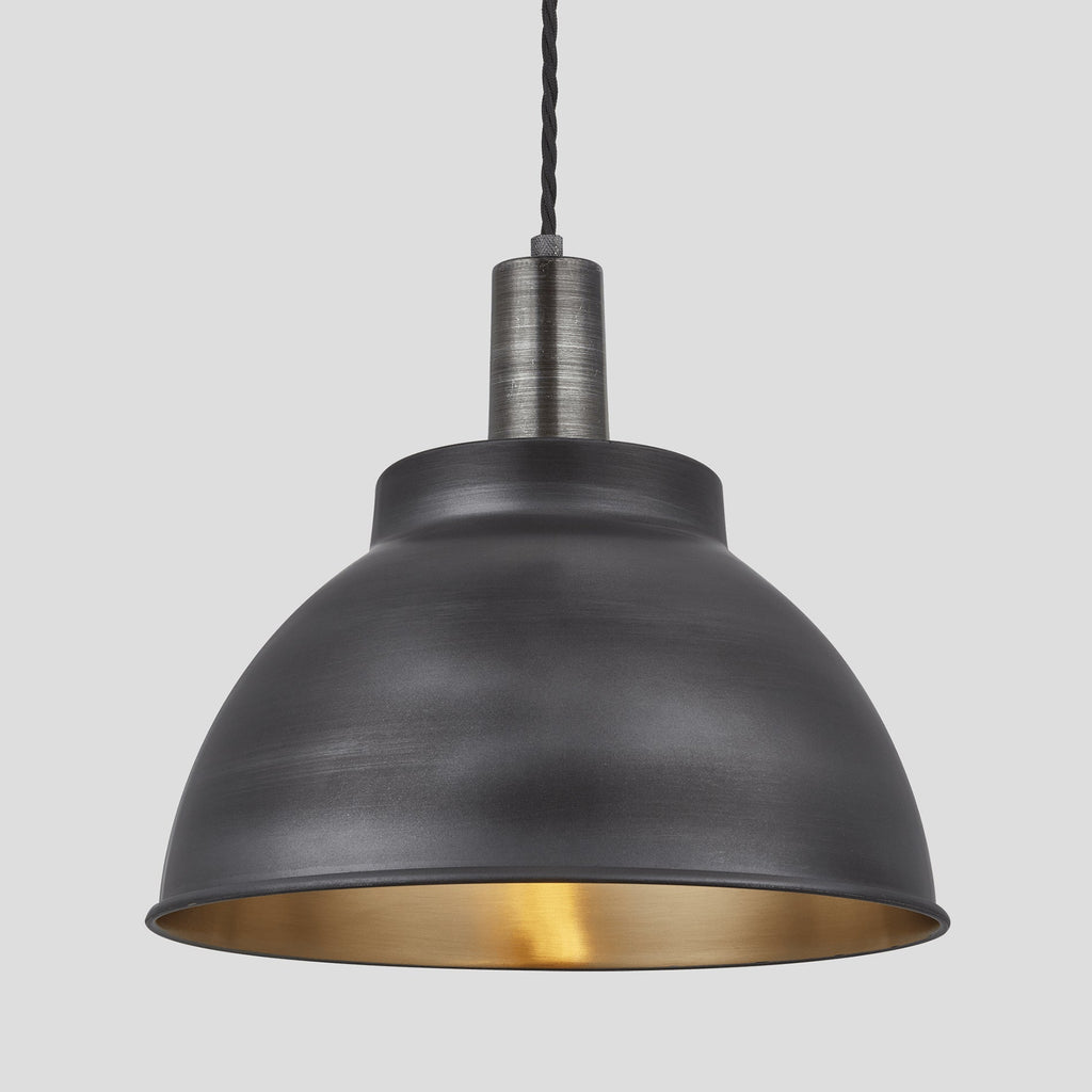 Sleek Dome Pendant - 13 Inch - Pewter & Brass-Ceiling Lights-Yester Home