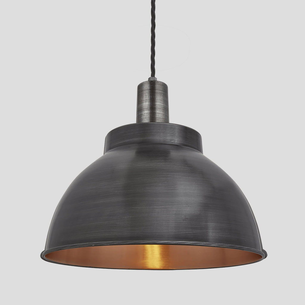 Sleek Dome Pendant - 13 Inch - Pewter & Copper