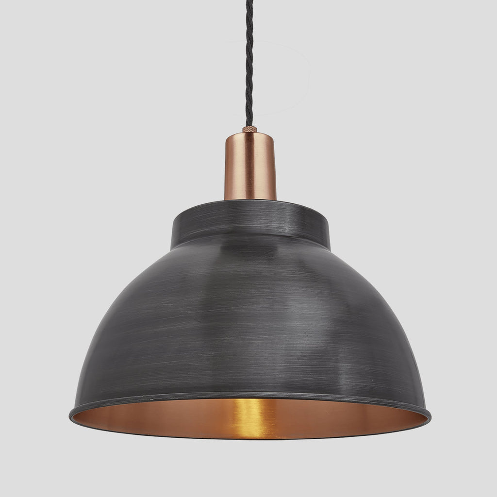 Sleek Dome Pendant - 13 Inch - Pewter & Copper