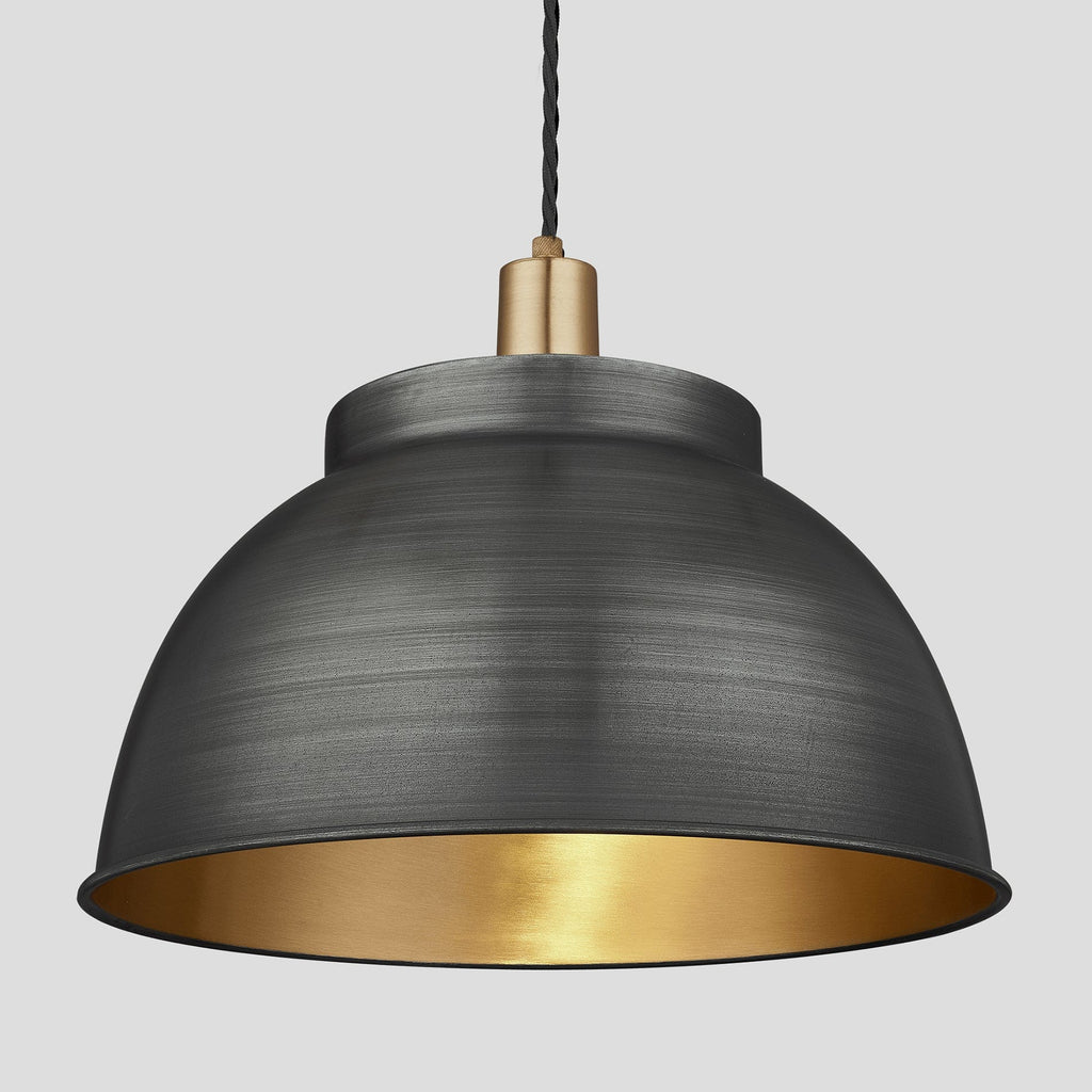 Sleek Dome Pendant - 17 Inch - Pewter & Brass-Ceiling Lights-Yester Home