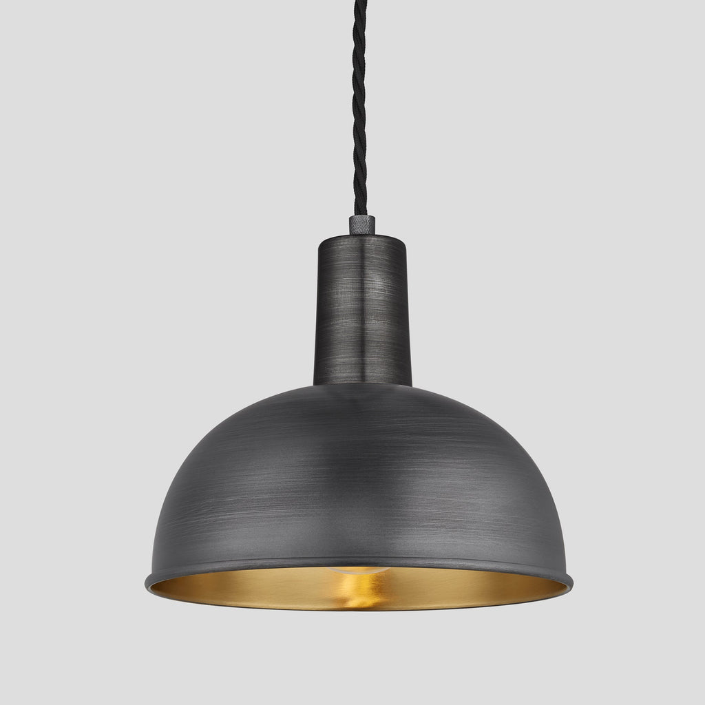 Sleek Dome Pendant - 8 Inch - Pewter & Brass-Ceiling Lights-Yester Home