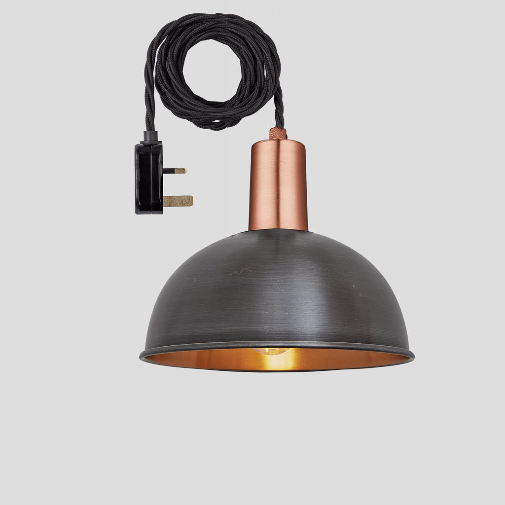 Sleek Dome Pendant - 8 Inch - Pewter & Copper - With Plug