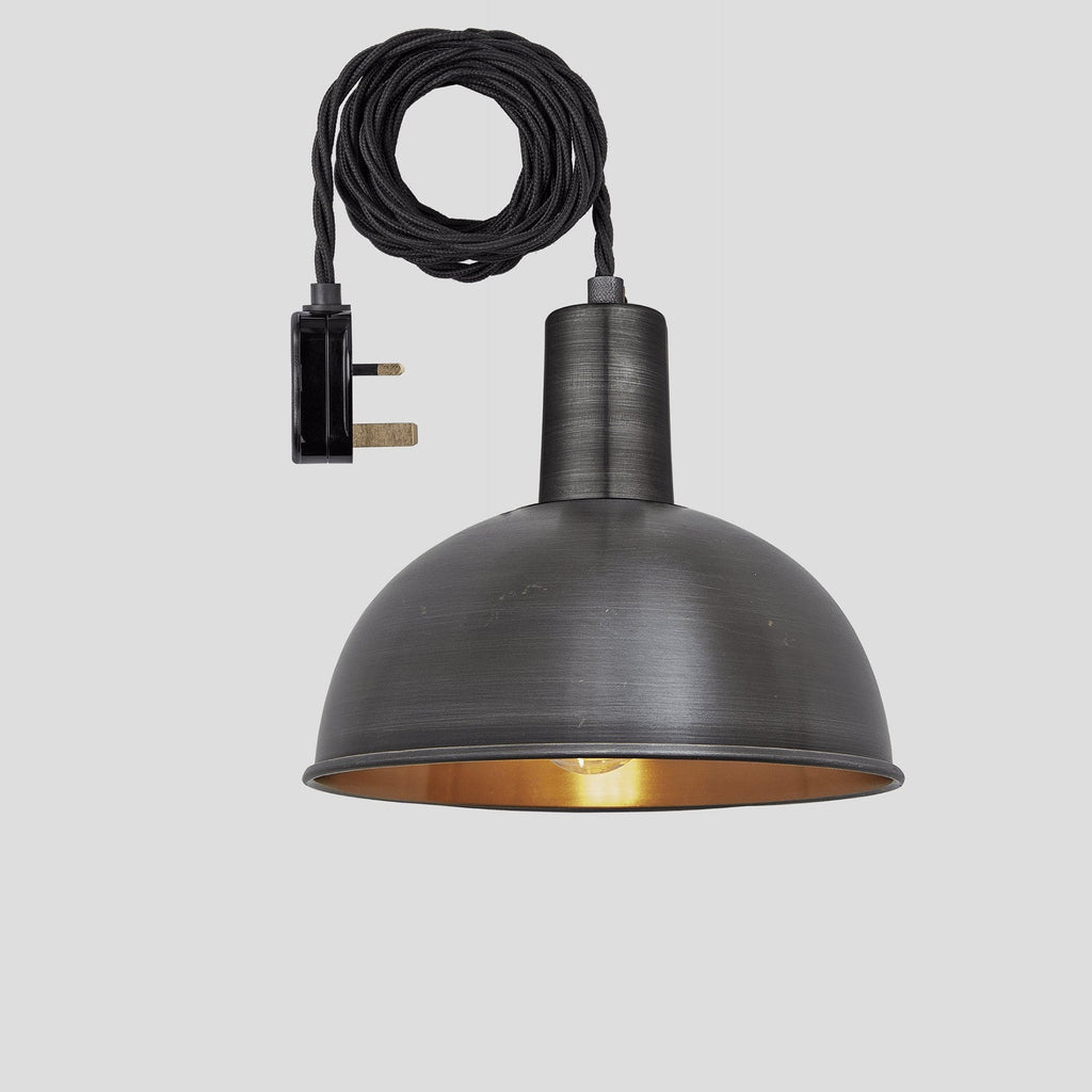 Sleek Dome Pendant - 8 Inch - Pewter & Copper - With Plug-Ceiling Lights-Yester Home