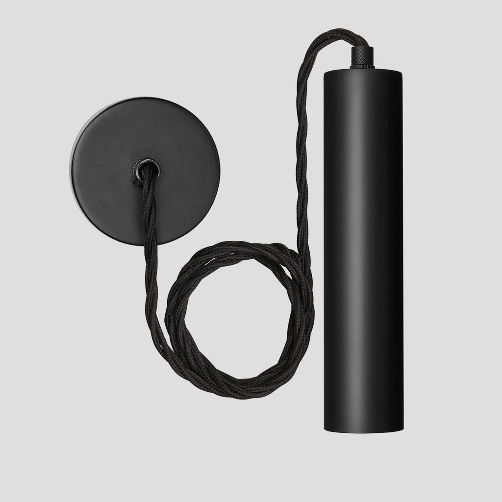 Sleek Edison Cylinder Cord Set ES E27 Bulb Holder - Black & Fabric Flex