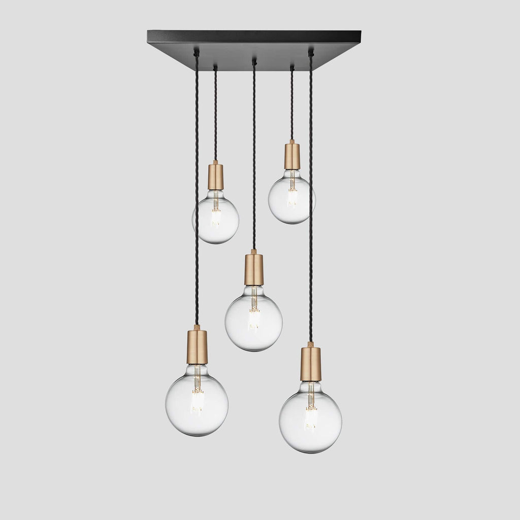 Sleek Edison Square Cluster Lights - 5 Wire - Brass-Ceiling Lights-Yester Home