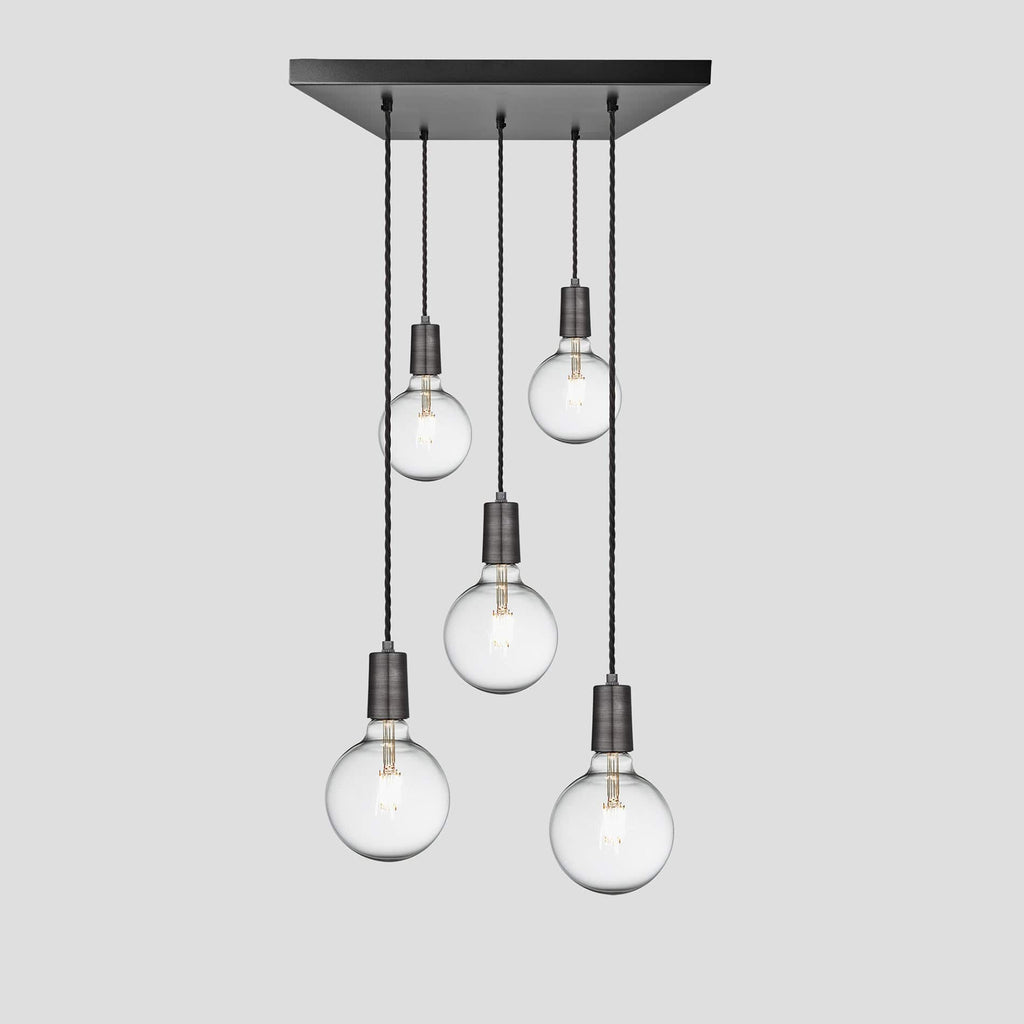 Sleek Edison Square Cluster Lights - 5 Wire - Pewter-Ceiling Lights-Yester Home