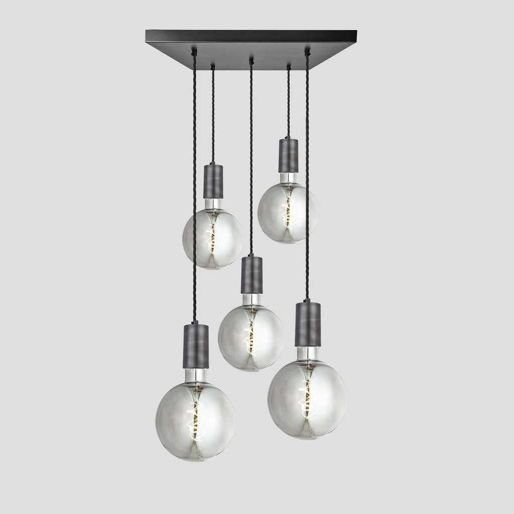 Sleek Large Edison Square Cluster Lights - 5 Wire – Pewter-Ceiling Lights-Yester Home