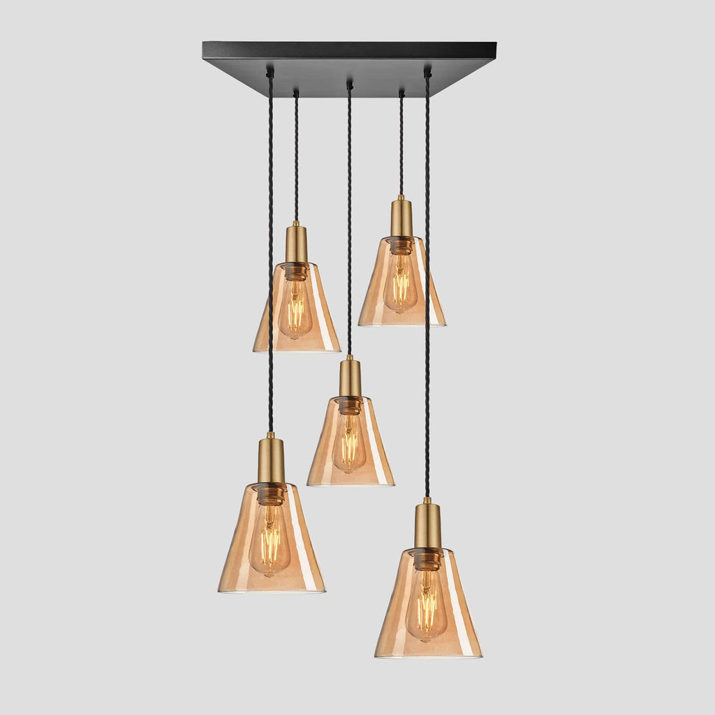 Sleek Tinted Glass Flask 5 Wire Square Cluster Lights - 6 inch - Amber-Ceiling Lights-Yester Home