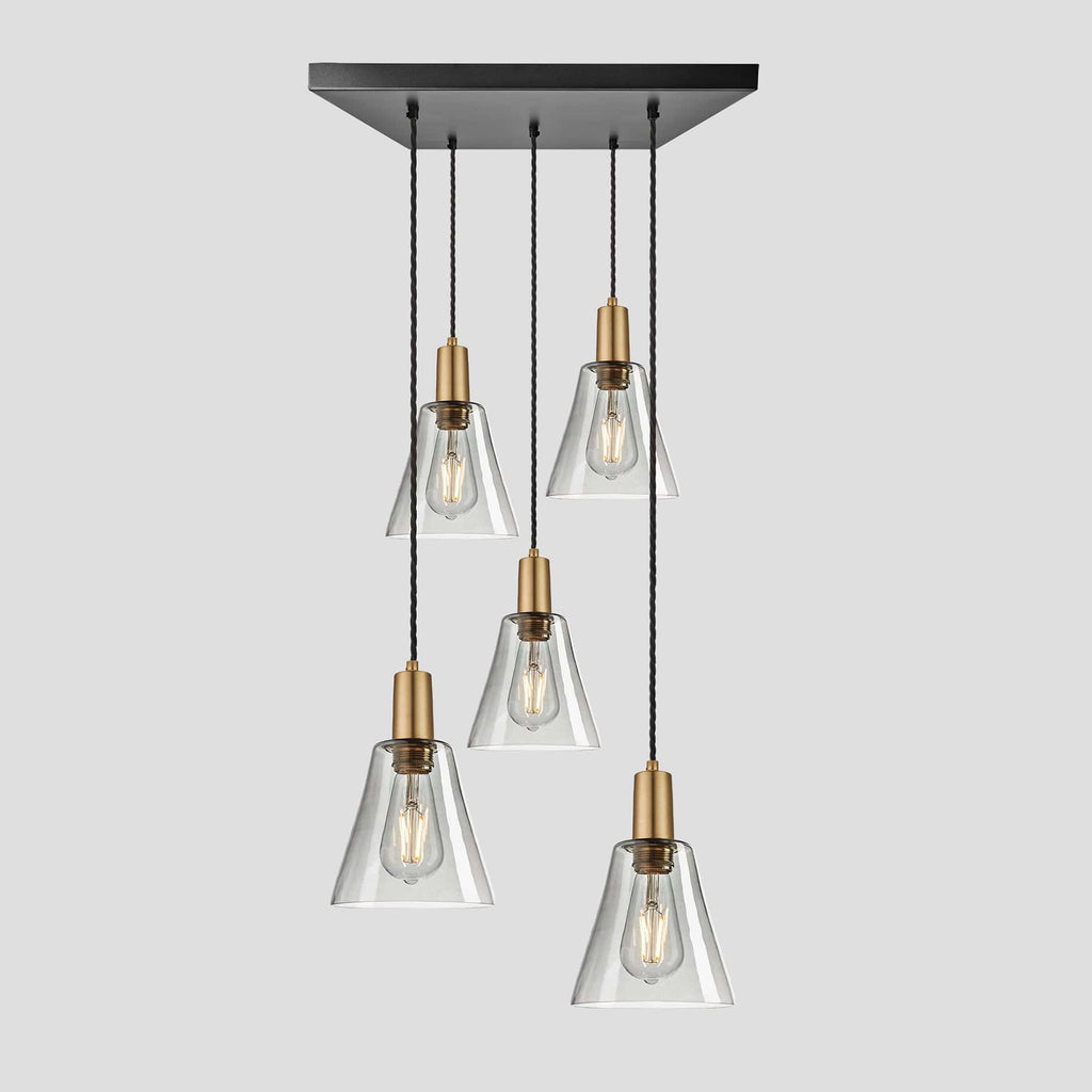 Sleek Tinted Glass Flask 5 Wire Square Cluster Lights - 6 inch - Smoke Grey-Ceiling Lights-Yester Home