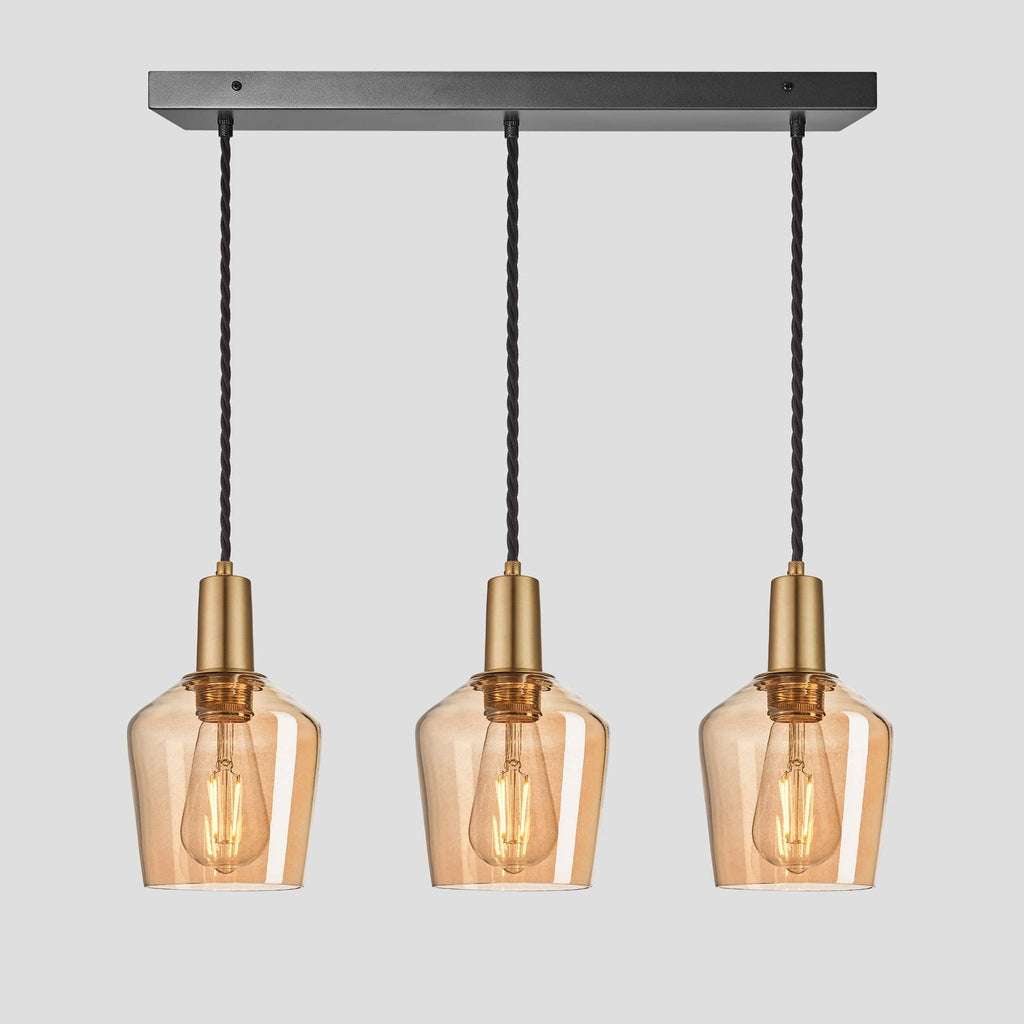 Sleek Tinted Glass Schoolhouse 3 Wire Oval Cluster Lights - 5.5 inch - Amber-Ceiling Lights-Yester Home