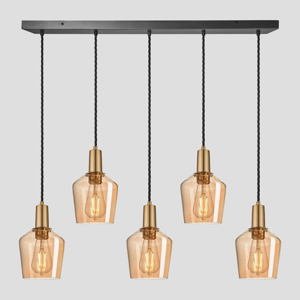 Sleek Tinted Glass Schoolhouse 5 Wire Cluster Lights - 5.5 inch - Amber-Ceiling Lights-Yester Home