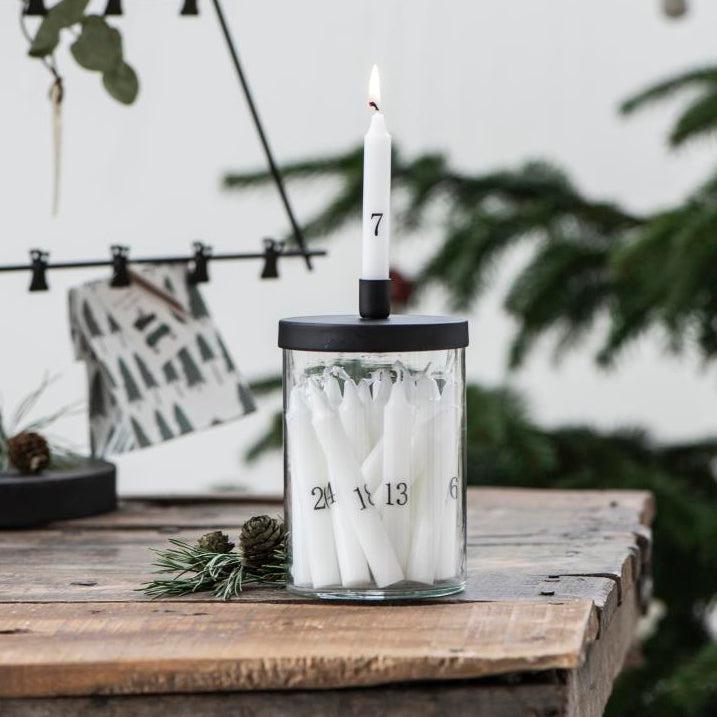 Slim Glass Candle Holder With Black Lid For Tapered Candles