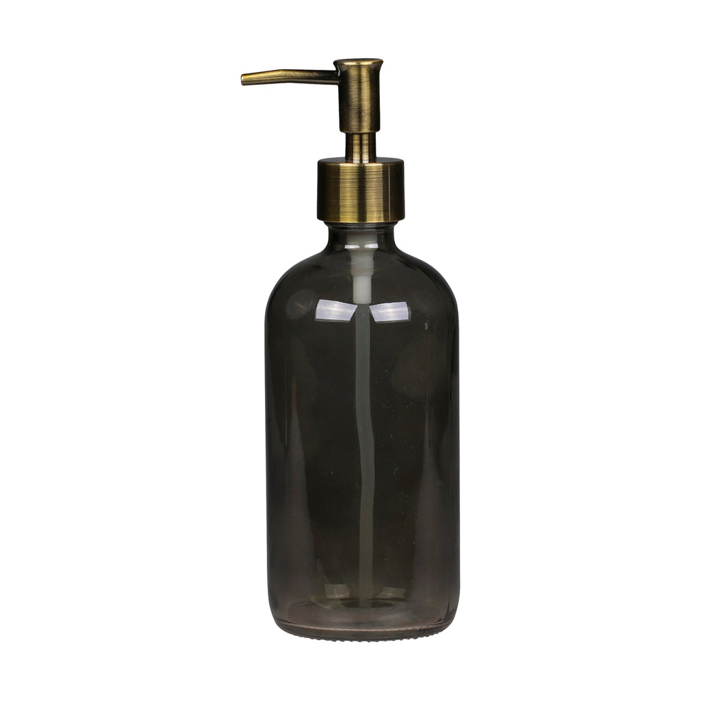 Smoke Glass Bottle Soap Dispenser + Brass Pump