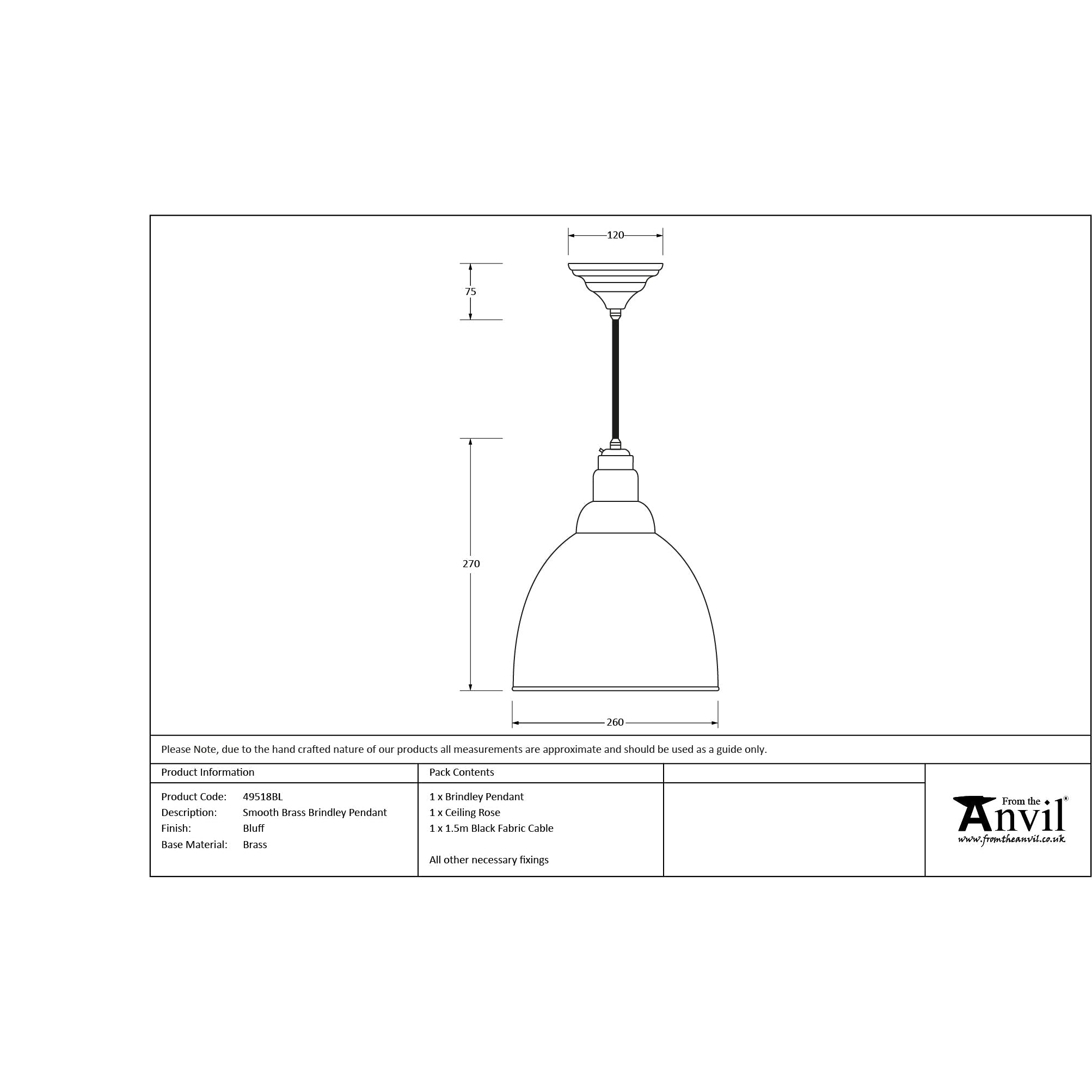 Smooth Brass Brindley Pendant in Bluff | From The Anvil-Brindley-Yester Home