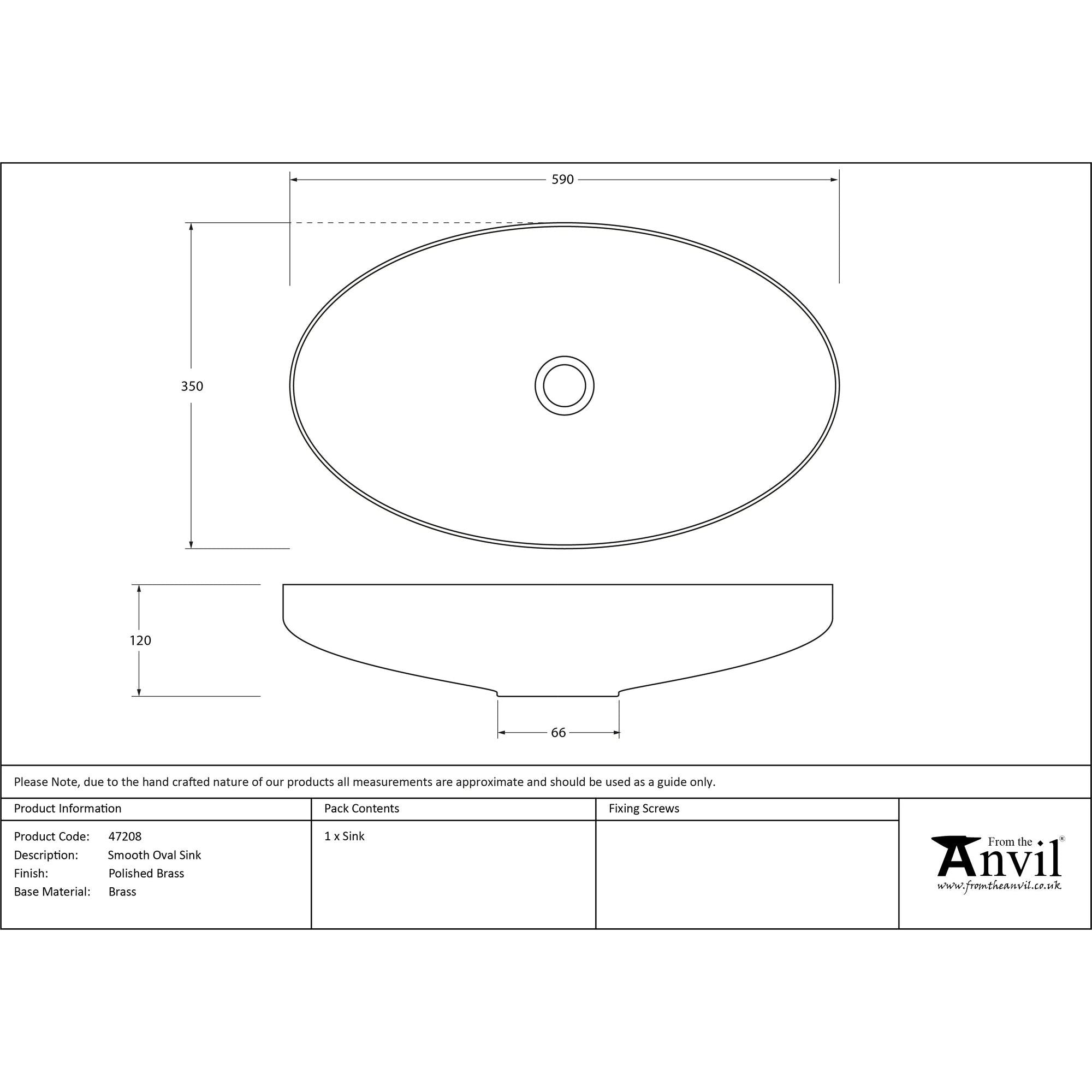 Smooth Brass Oval Sink | From The Anvil - Sinks - From The Anvil - Yester Home