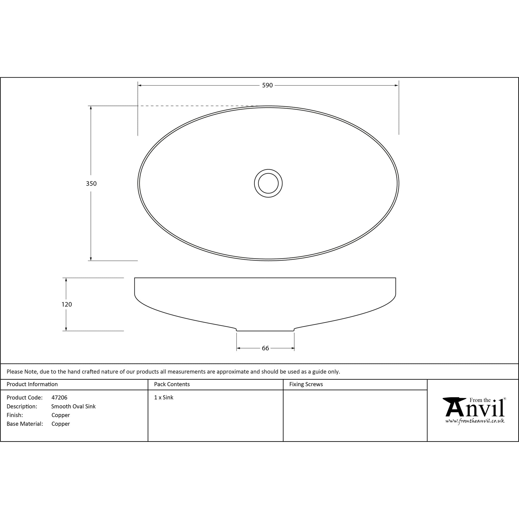 Smooth Copper Oval Sink | From The Anvil-Sinks-Yester Home