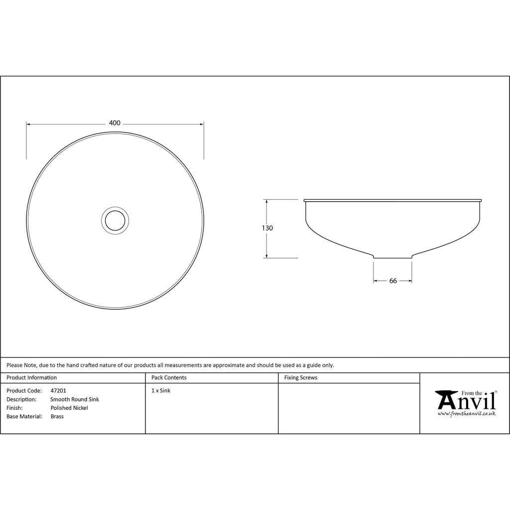 Smooth Nickel Round Sink | From The Anvil