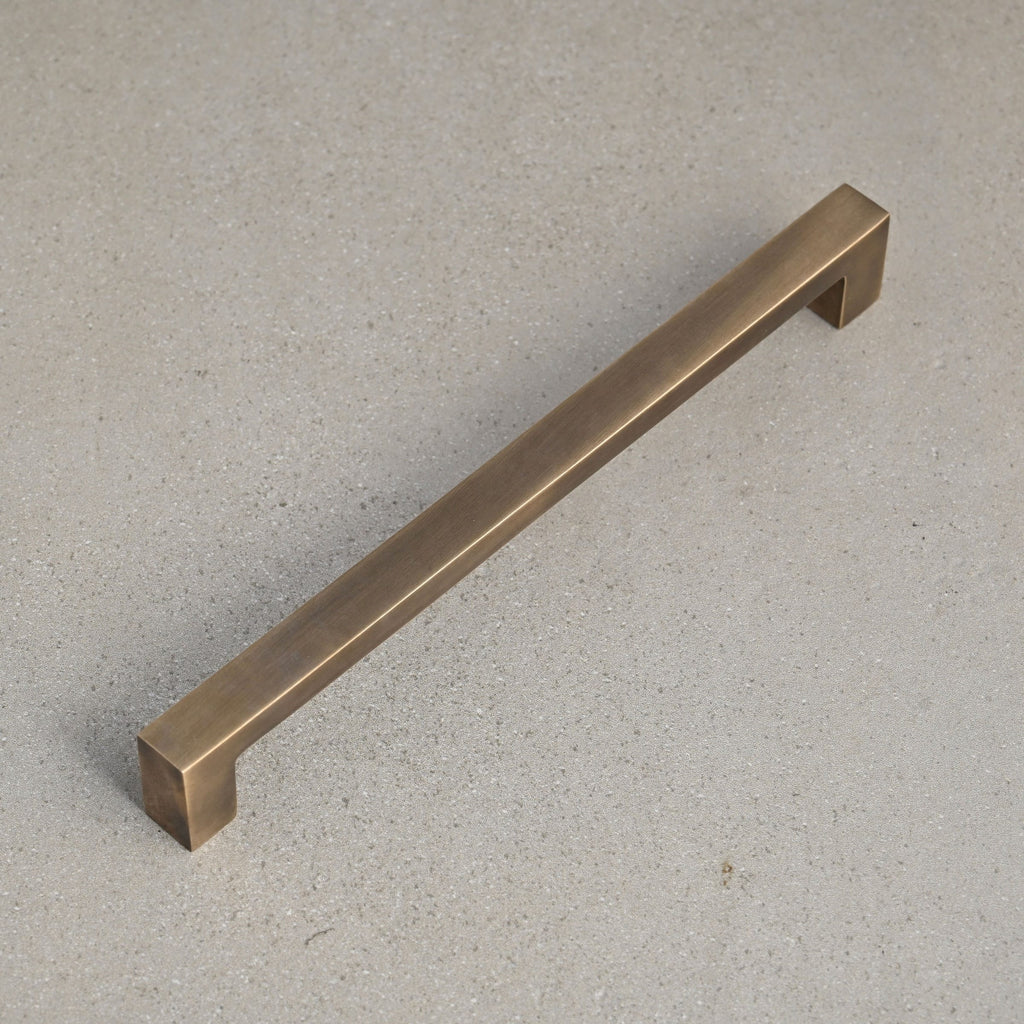 Solid Aged Brass Square Bar Pull Handles | 4 Sizes