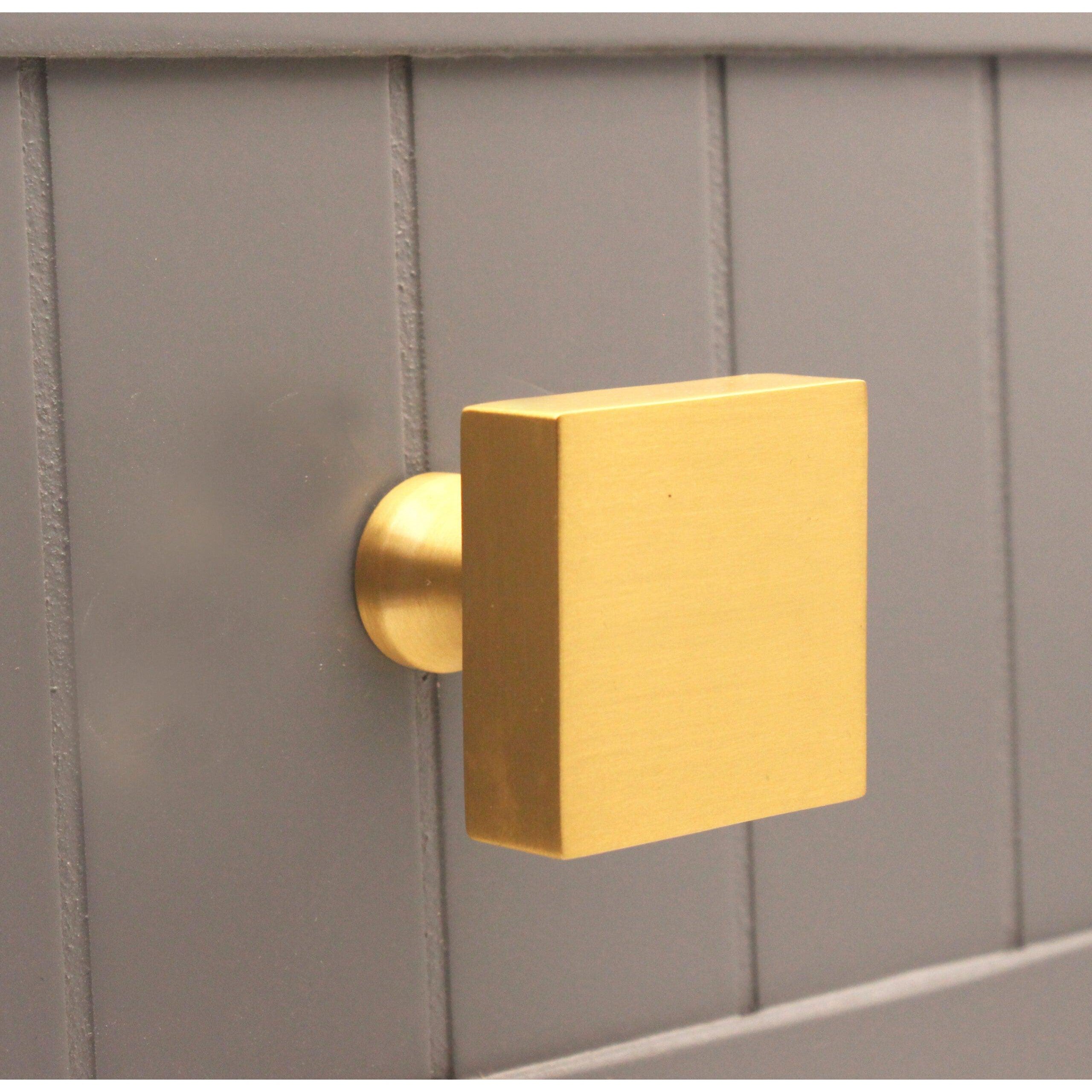Square Cupboard Knob Satin Brass-Cupboard Knobs-Yester Home