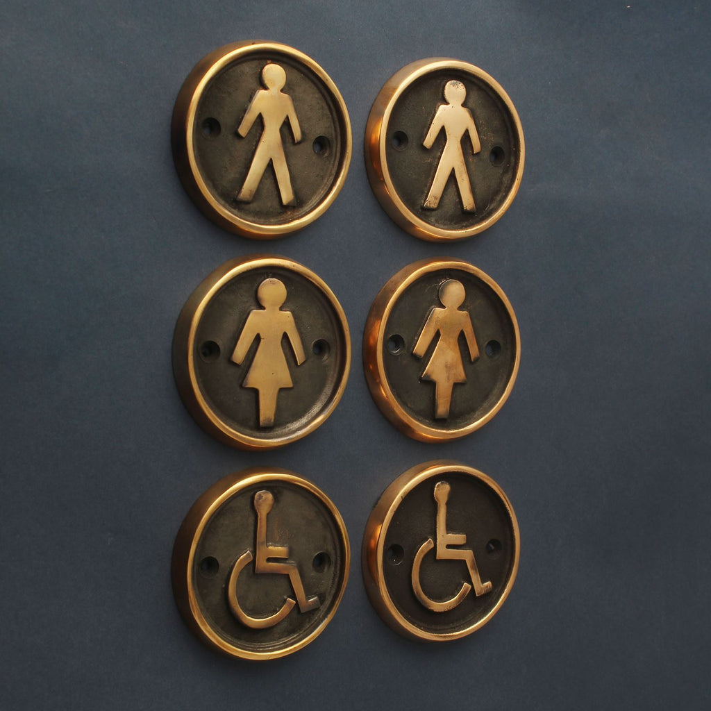 Toilet Door Badges | Brass & Bronze-Toilet Sign-Yester Home