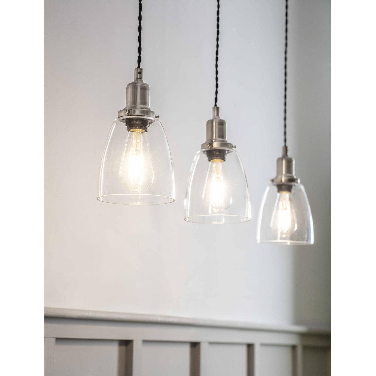 Trio of Hoxton Domed Pendant Light - Satin Nickel-Pendant & Ceiling Lights-Yester Home