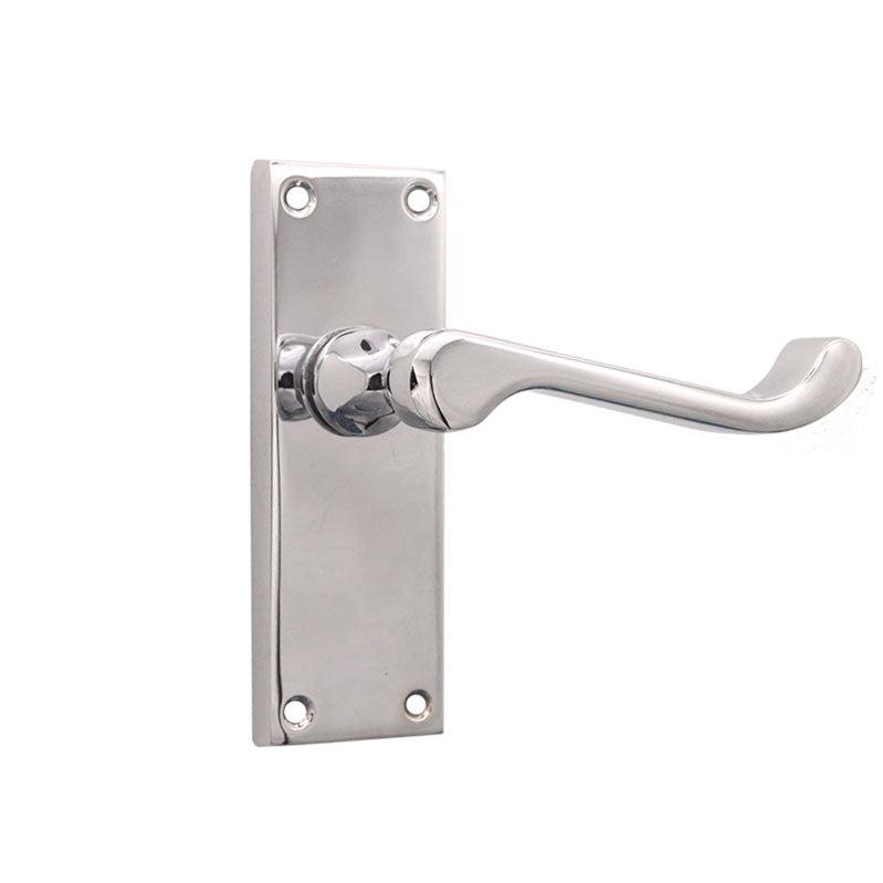 Victorian Scroll Latch Lever Handle 115mm Polished Chrome-Levers on Backplate-Yester Home