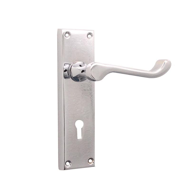 Victorian Scroll Lock Lever Handle 150mm Polished Chrome-Levers on Backplate-Yester Home