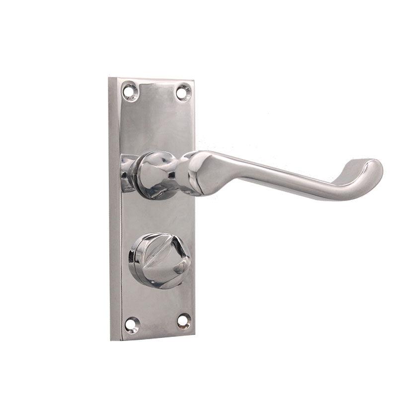 Victorian Scroll Privacy Lever Handle 115mm Polished Chrome-Levers on Backplate-Yester Home