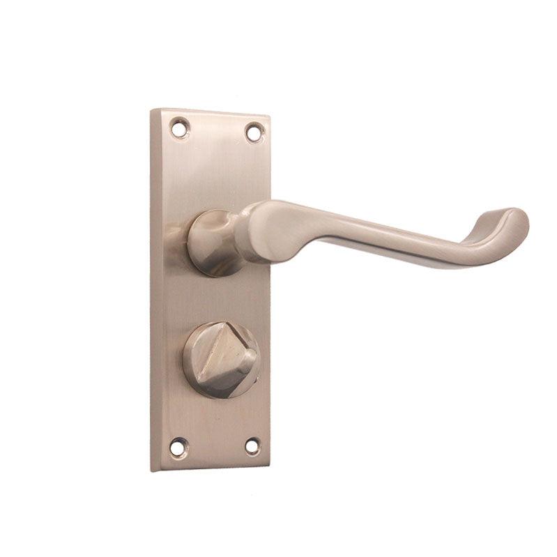 Victorian Scroll Privacy Lever Handle 115mm Satin Nickel-Levers on Backplate-Yester Home