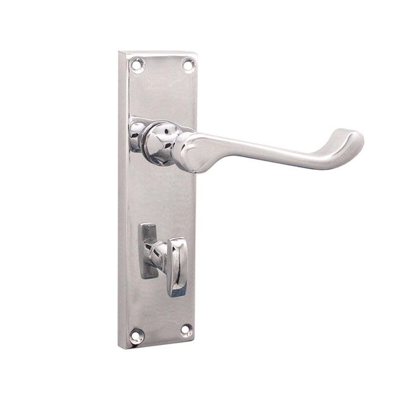 Victorian Scroll Privacy Lever Handle 150mm Polished Chrome-Levers on Backplate-Yester Home