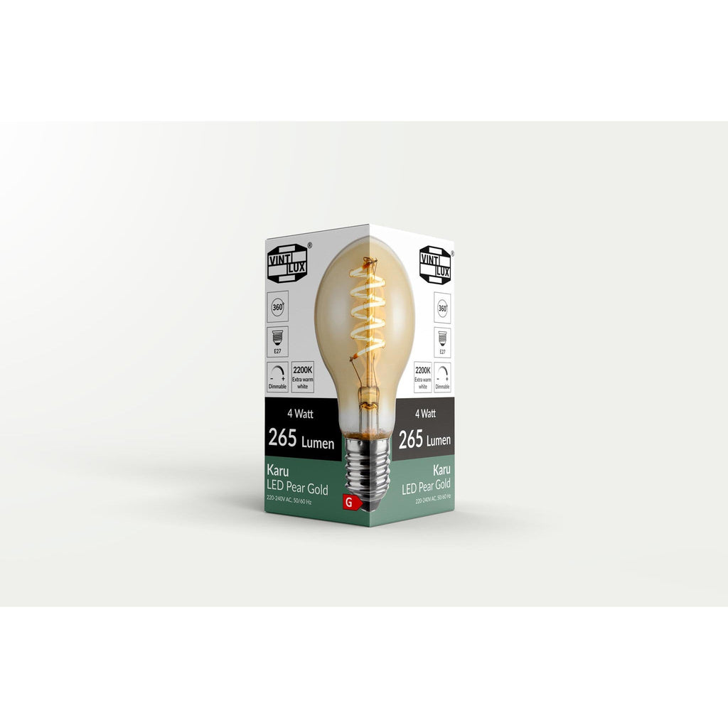 Vintlux E27 Dimmable LED Filament Lamp 4W A60 265lm 2200K Karu Pear Gold - LED Filament Bulbs - Vintlux - Yester Home