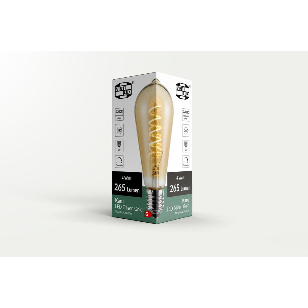 Vintlux E27 Dimmable LED Filament Lamp 4W ST64 265lm 2200K - Karu Edison Gold-LED Filament Bulbs-Yester Home